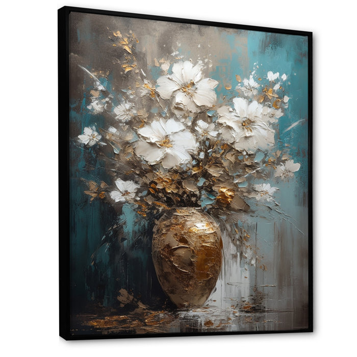 Red Barrel Studio® Ruthvik Golden White Floral Arrangement In Vase II ...