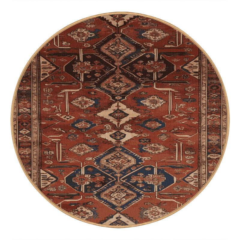 Machine Washable Persian Brown Area Rug, Round 6'