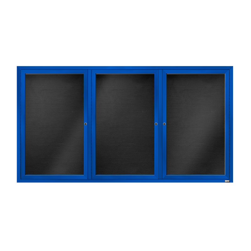 Tableau d'affichage mural fermé pour armoire d'annuaire, Bleu thermolaqué, Trois, H 36 po x l 72 po