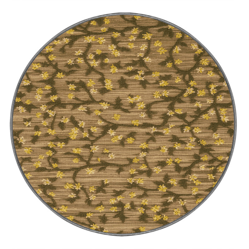 Machine Washable Botanical Brown Area Rug, Round 4'