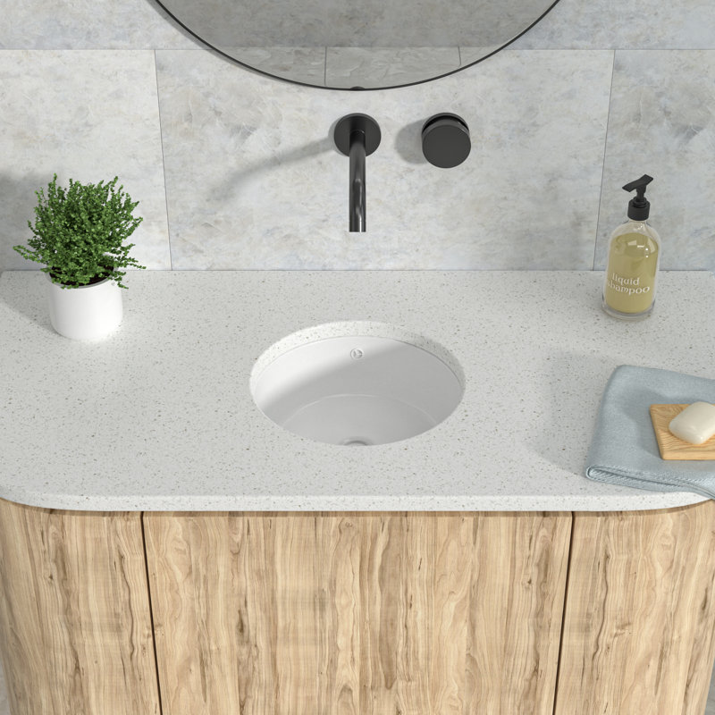 Lavabo de salle de bain circulaire encastré en céramique avec trop-plein 16 po