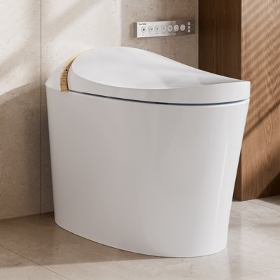 Toilette intelligente une pièce élégante DeerValley: couvercle à ouverture / fermeture automatique, buse autonettoyante UV, siège chauffant et chasse d'eau d'urgence occultante en blanc