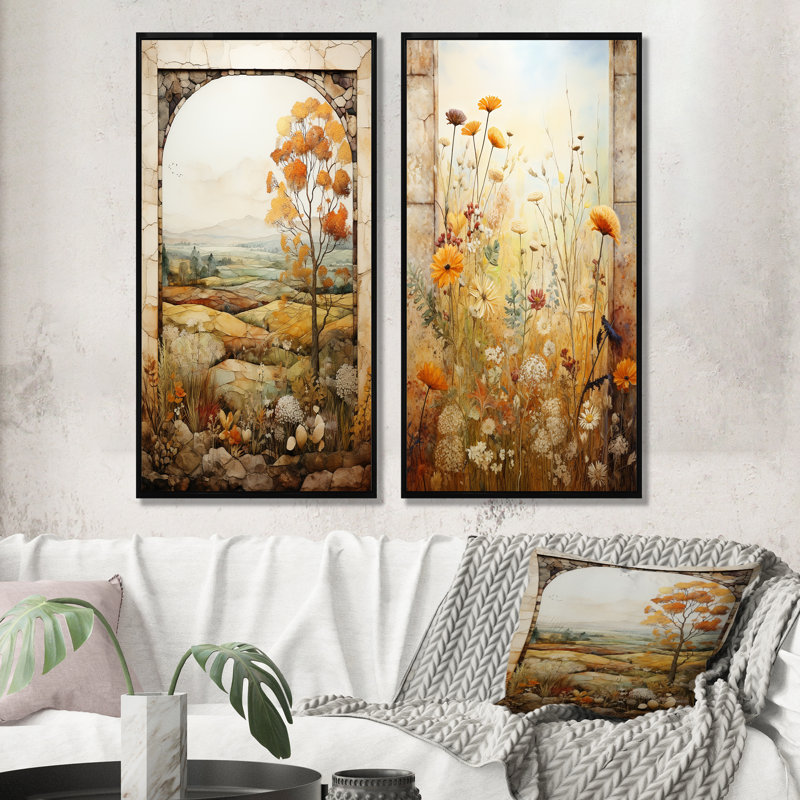 Ensemble de salon de jardin vert et jaune avec vue sur la prairie I - Meadow, Cadre flottant noir, H 40 po x l 41 po