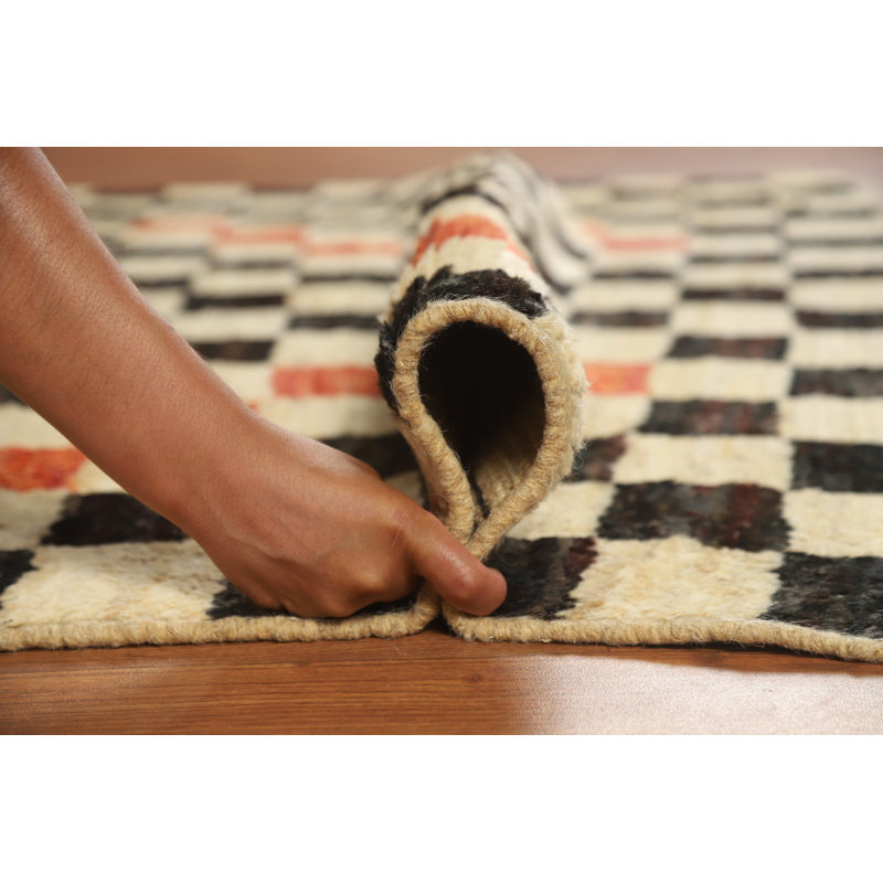 Tapis oriental marocain à carreaux en laine 5 x 6