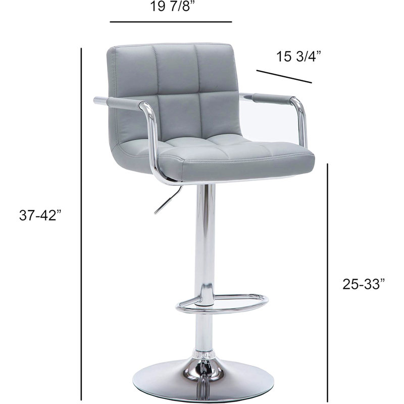 Tabouret de bar contemporain à accoudoirs pivotants avec coussin, gris