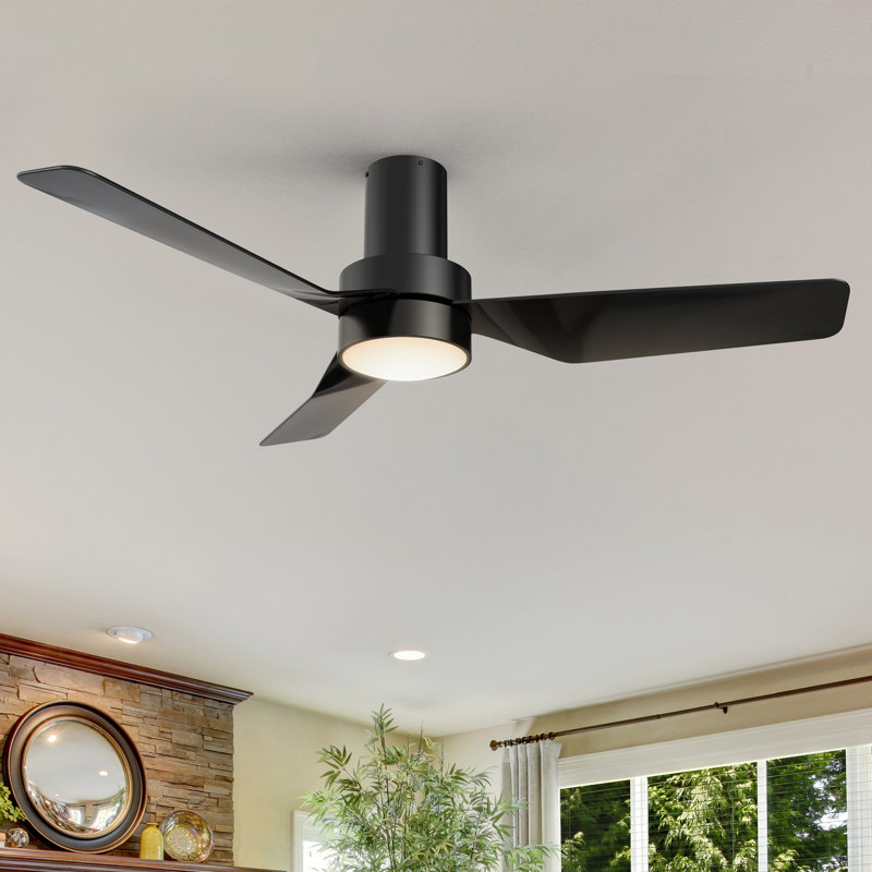 44 Inch 3 Blades DC Motor Smart Ceiling Fan with Remote and Light Kit., Black, Black