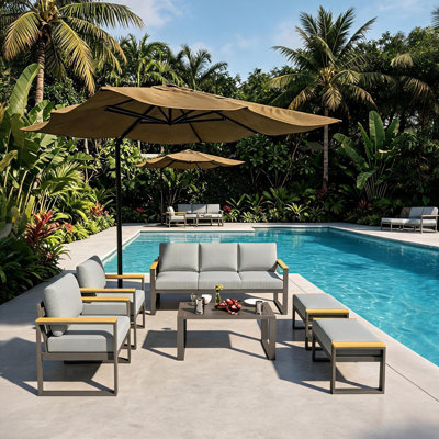 6-Piece Aluminum Patio Furniture Set,7 Seats Patio Conversation Sets with Coffee Table for Balcony,Gray