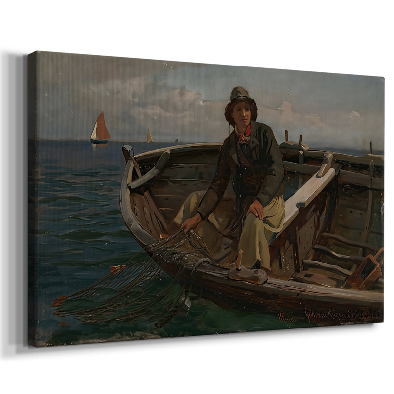 Pêcheur dans une barque, Gœren (Rügen) - Hans Gude - Toile tendue avec châssis - 1882, 24x36