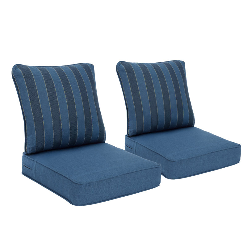 Ensemble de coussins de siège d'extérieur, Rayures bleues, L 24 po x P 24 po