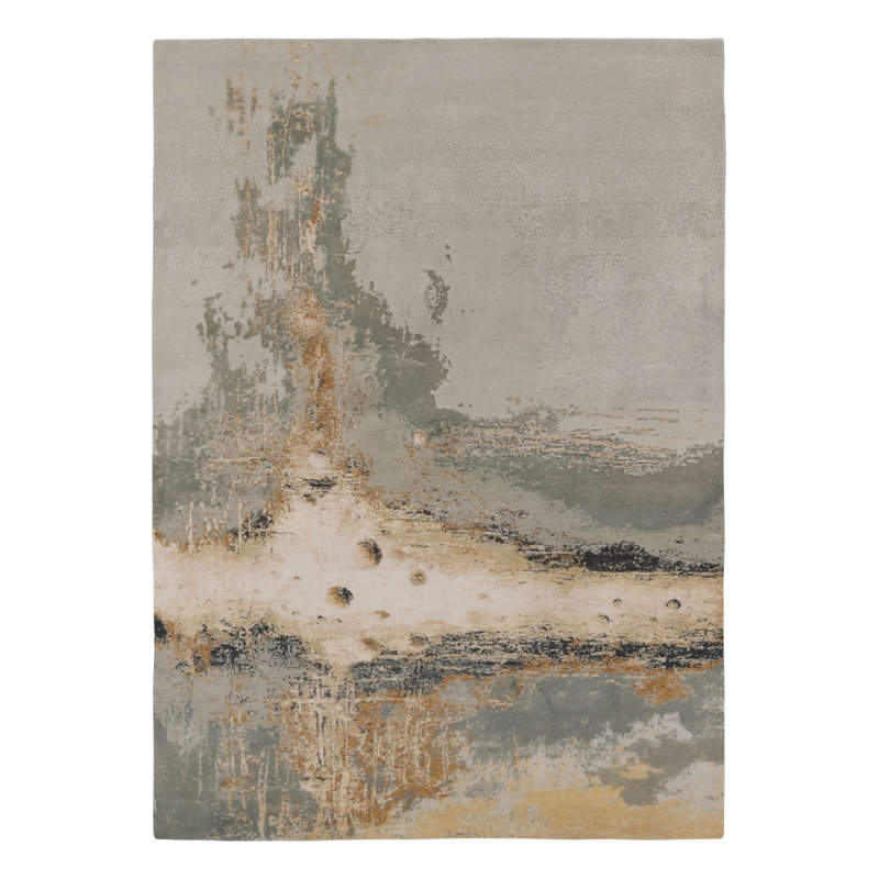 Rug & Kilim’S Modern Rug, Silver-Gray And Gold In Bold Abstract Pattern