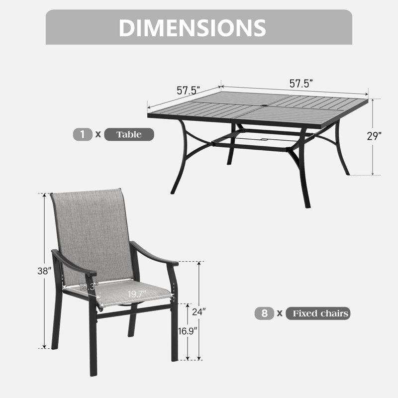 Ensemble de salle à manger de jardin pour 8 personnes Basima, Noir