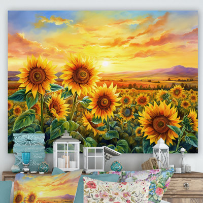 Sunflowers Burning Sunset - Sunflowers Framed Prints