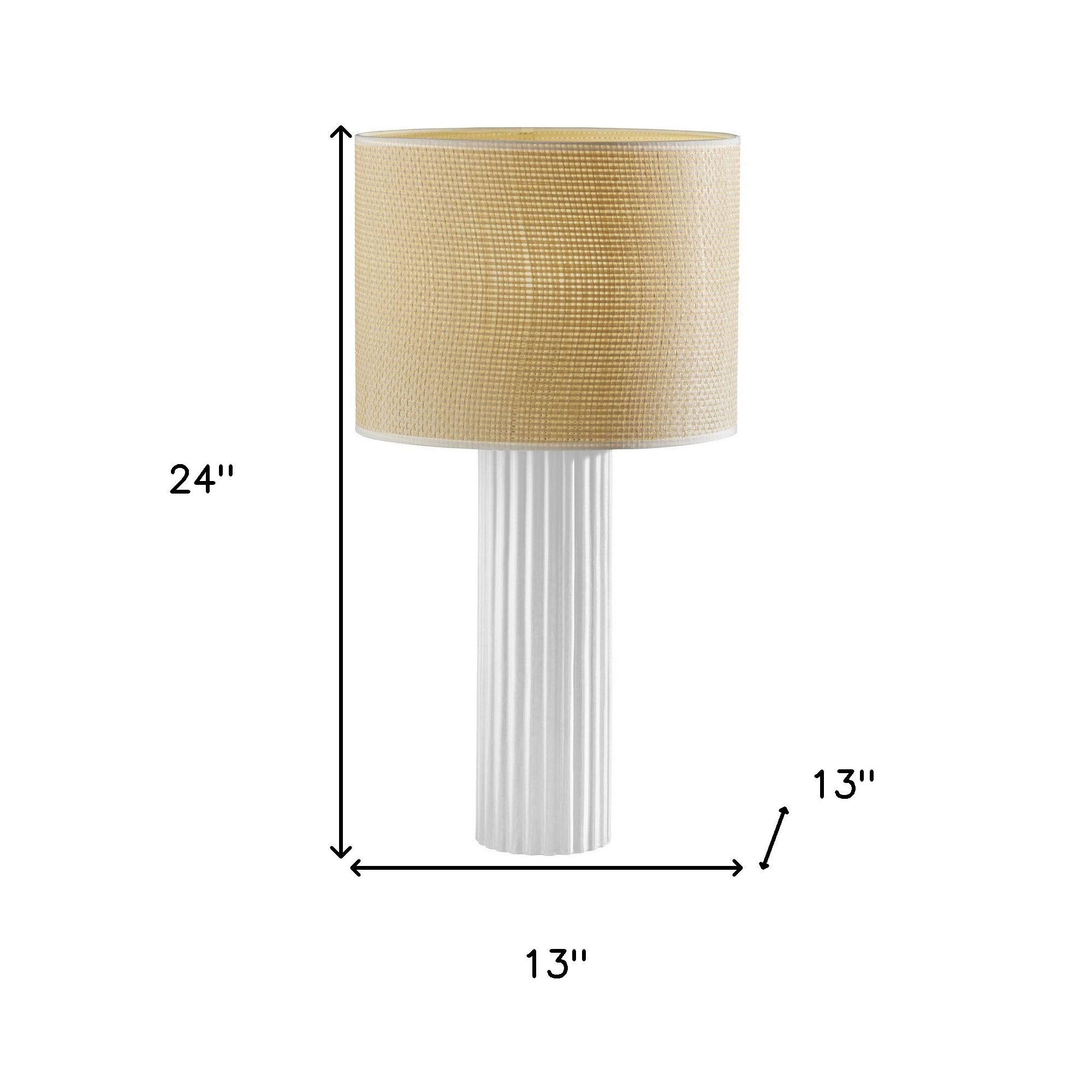 Aldreth Ceramic Table Lamp, White Ribbed, 24" H x 13" W x 13" D
