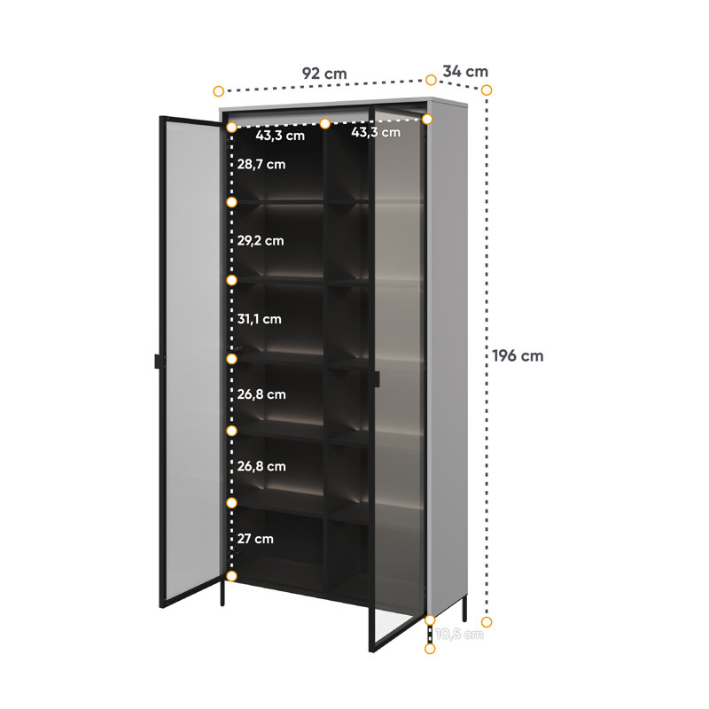 Vannatta Display Cabinet, Light Grey/Black