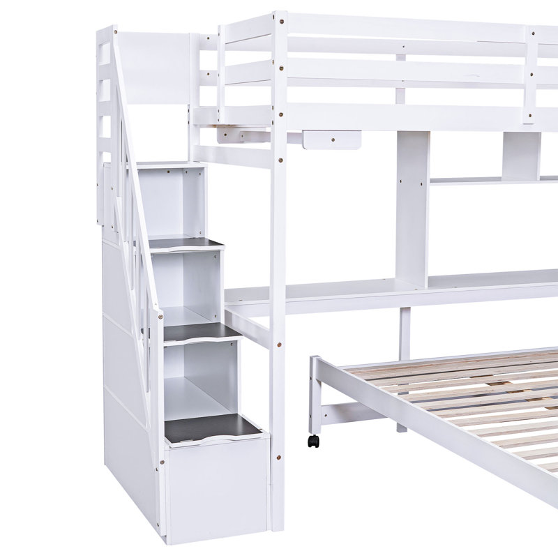 Lit mezzanine simple au-dessus de double avec bureau intégré Thedford par Harriet Bee, Blanc