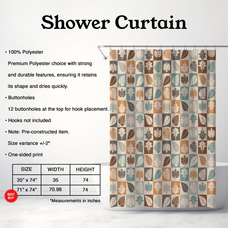 Rideau de douche Snug Leaves, H 74 po x l 71 po