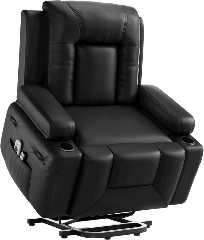 Power Lift Recliner Chair with Heat & Massage, PU Leather Electric Lift Chair for Elderly & Mobility Impaired, Black
