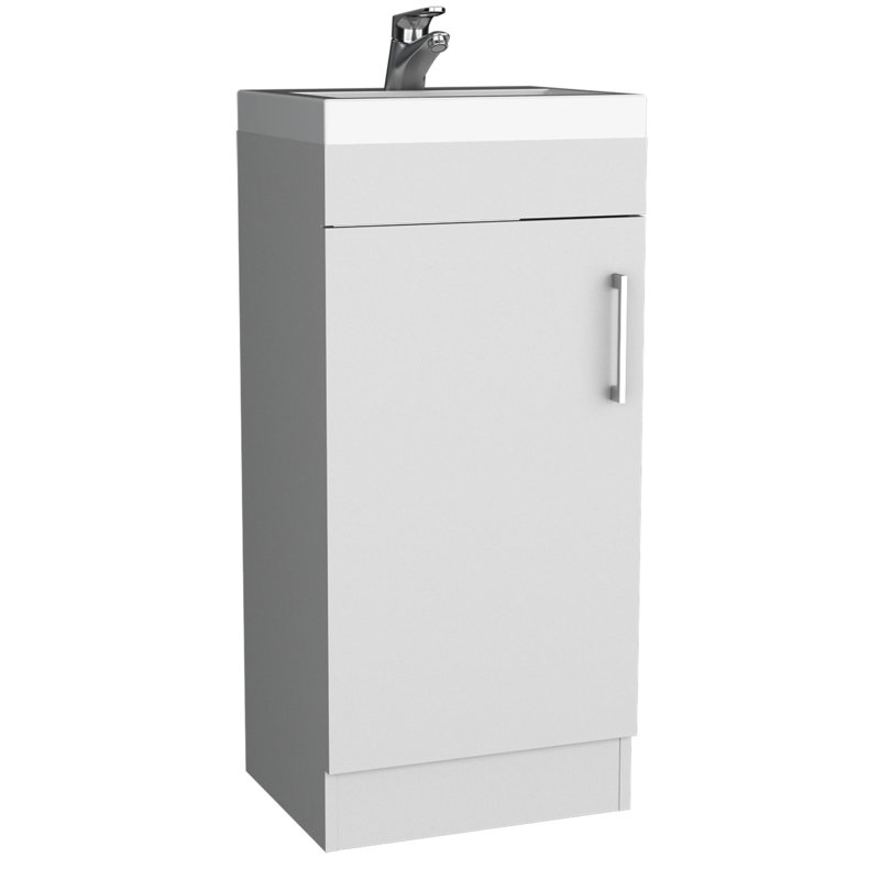 Meuble-lavabo blanc en résine blanche - poignée en métal et tablette intérieure, évier d'armoire en panneau de particules, particules