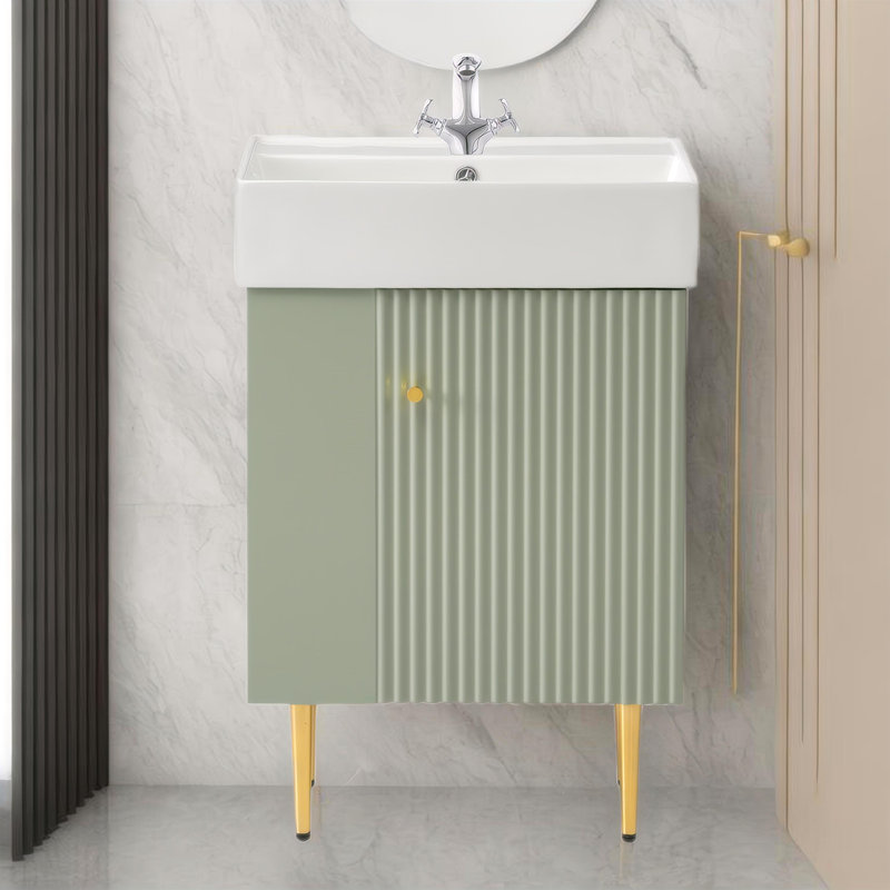 21.6" Bathroom Storage Cabinet With Ceramic Top, Green