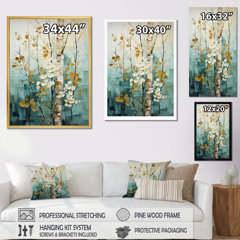 Birch Woods Whispering Winds V sur impression sur toile, Cadre photo blanc, H 40 po x l 30 po x P 1,5 po