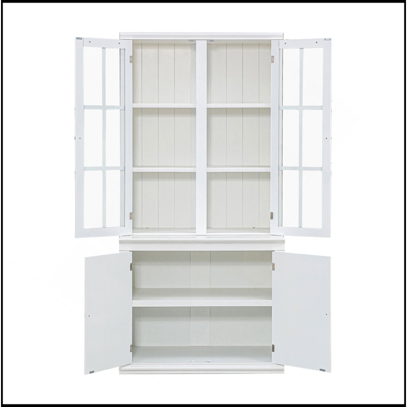 75.25'' Tall Display Cabinet With Double Glass Doors, Traditional Style China Cabinet Hutch Cabinet For Hallways Living Room, Kitchen, Home, Studio Or Workspace - White