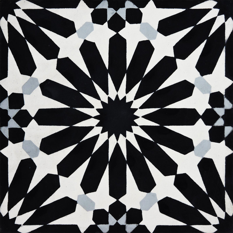 Carreau de mur et de sol en ciment Alhambra 8 po x 8 po, Noir