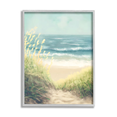 bb-393-Framed Subtle Beach Reeds Floater Frame Painting on Canvas