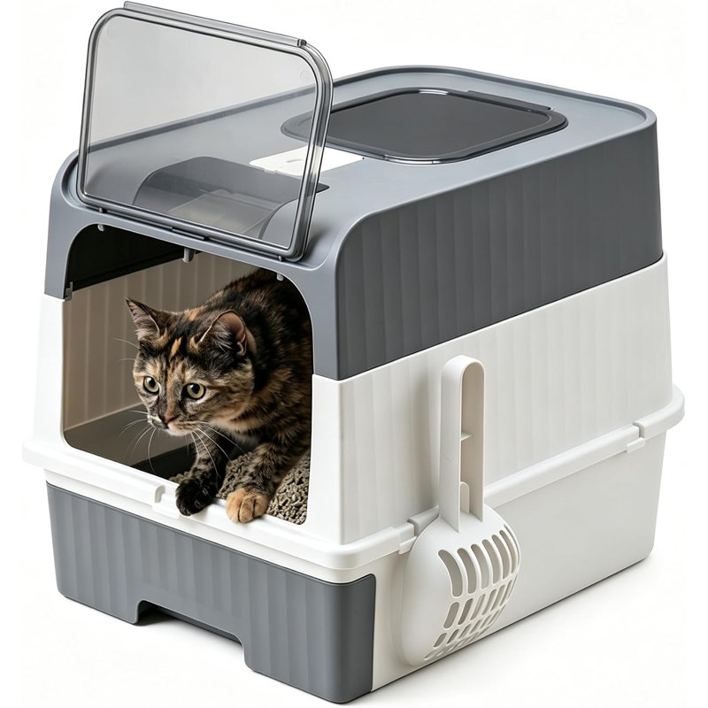 Cat Litter Box with Lid, Large Covered Cat Litter Tray with Top Entry