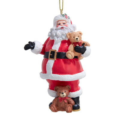 Ornement de Noël en résine Kurt Adler, père Noël avec ours en peluche, 4 po