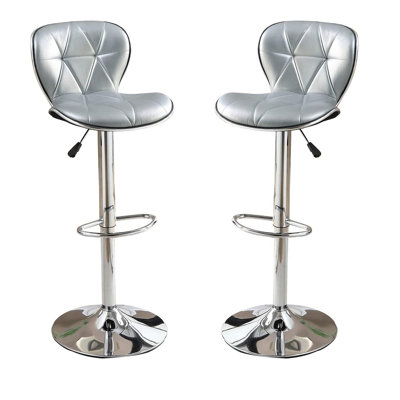 2 chaises de travail en similicuir gris argenté - hauteur réglable avec sièges et tabouret à base métallique de 2