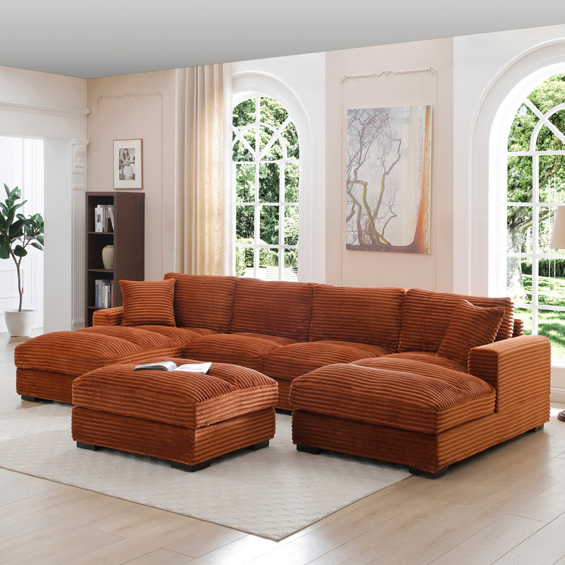 Chaise longue en velours côtelé écarlate, super confortable et doux, Velours côtelé gingembre