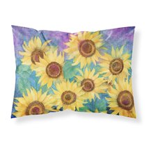 Set of 4 Pillow Covers 18x18, Country Sunflowers Farmhouse Cotton Linen  Fabric, Retro Yellow Flower with