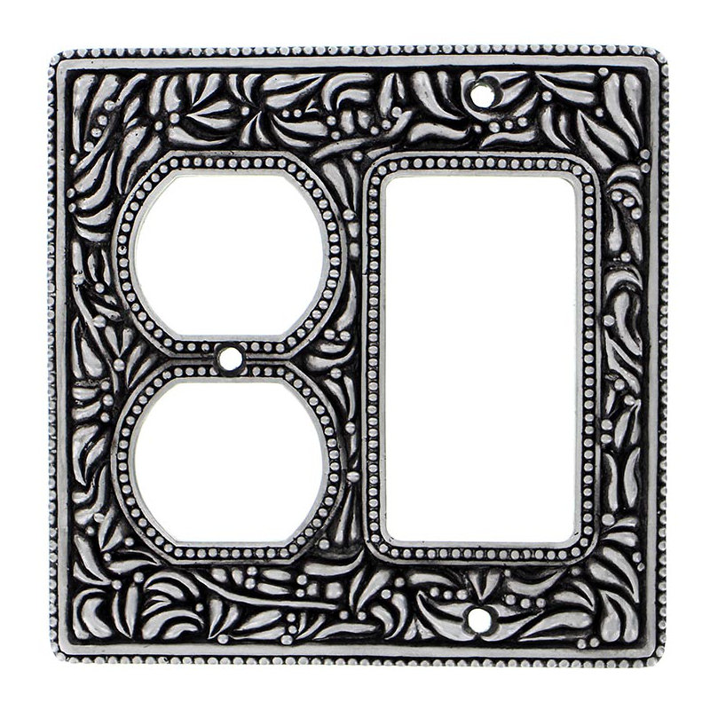 Vicenza Designs San Michele 2-Gang Duplex Outlet / Rocker Combination Wall Plate, Antique Nickel, 4.5" H x 4.5" W x 0.31" D