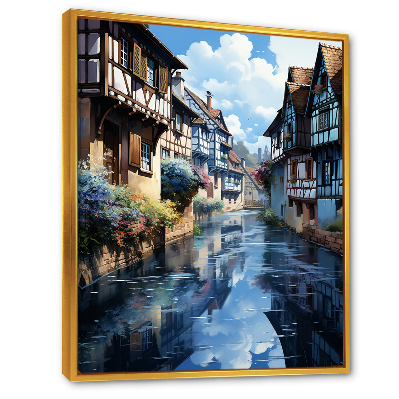 Ville de Strasbourg en France, Cadre flottant doré, H 40 po x l 30 po x P 1,5 po