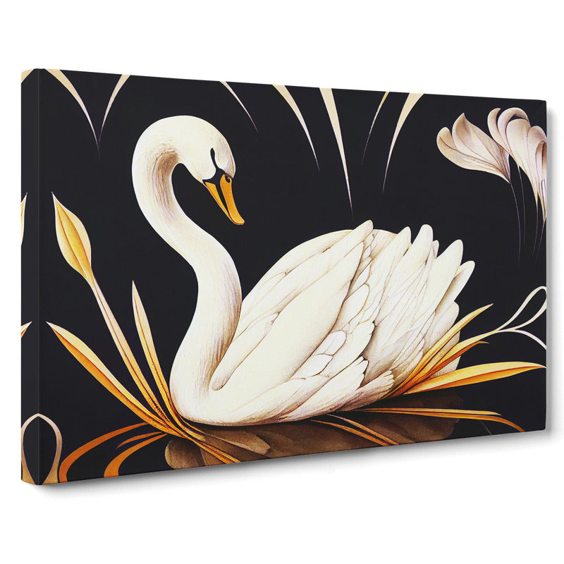 Swan Nouveau - Wrapped Canvas Print, 35cm H x 50cm W x 3cm D