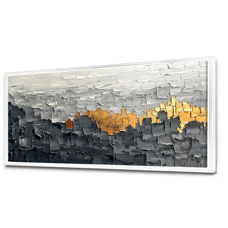 Cubic Fragment Marble Balance Horizons I - Abstract Minimalism Wall Art, 28" H x 60" W, Floater Framed, White