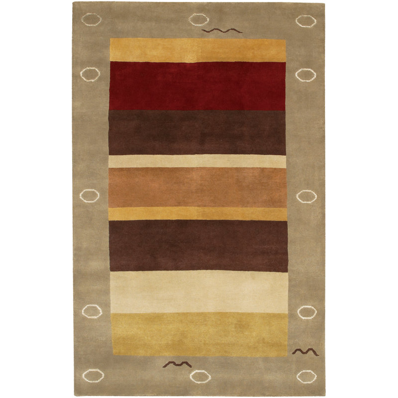 Aadi Hand-Knotted Wool Yellow/Brown/Red Area Rug, Rectangle 5' x 7'6"
