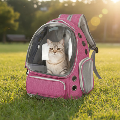 Sac à dos pour chat confortable et respirant avec fenêtre à bulles - Transporteur de voyage toutes saisons sécuritaire pour les chats et les chatons, fermeture à glissière facile et porte d'entrée pour chien, facile à utiliser en avion / train / voiture