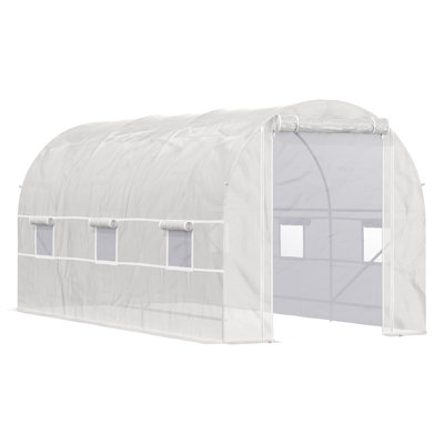 Large Garden Greenhouse, 15'X7'x7', Heavy-Duty Steel Frame, 6 Windows & Door, White Walk-In 15' X 7' 7', Windows, Frame - Nourish A Beautiful With Veggies, Fruits, Flowers, Herbs, Succulents,