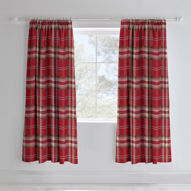 Kelso Pencil Pleat Room Darkening Curtains, Red