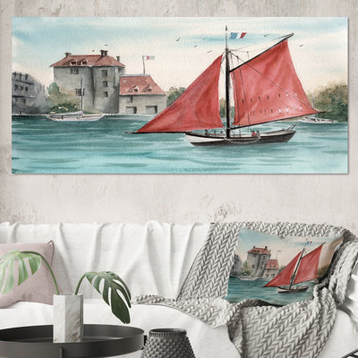 Paysage de remblai avec un voilier - peinture sur toile