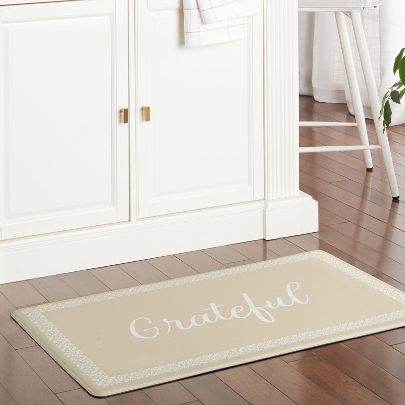 MARTHA STEWART Bloomfield Grateful Border Kitchen Mat , Beige, Rectangle 1'6" x 2'6"