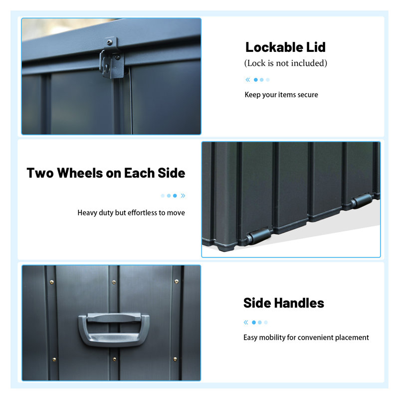 100 Gallon Outdoor Metal Deck Box with Waterproof Oxford Liner, Lockable Steel Patio Storage Chest for Cushions & Tools - Dark Gray