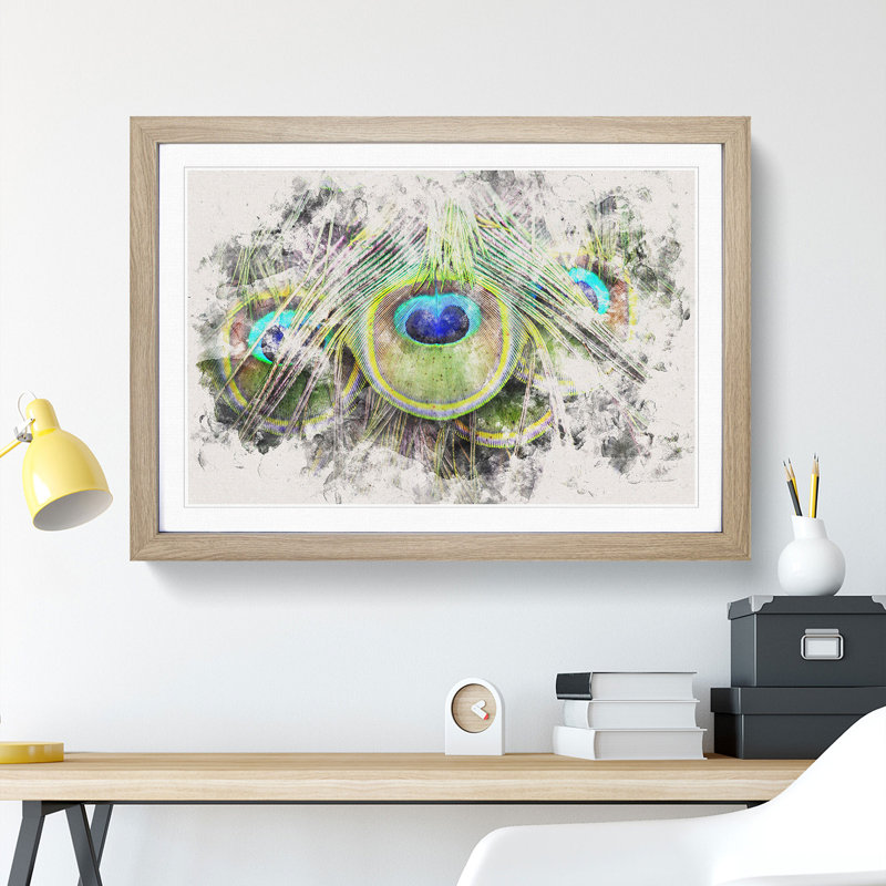Peacock Feathers - Framed Print, Oak Framed, 33cm H x 45cm W x 2cm D