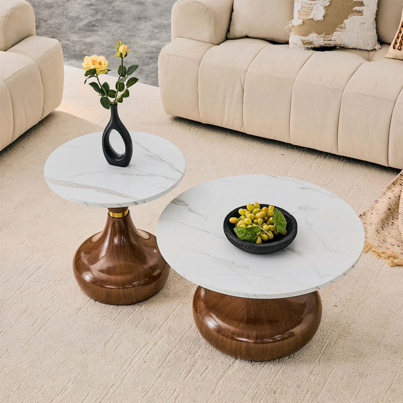 Ensemble de tables basses gigognes en forme de gourde, idéal pour les salons et les salles à manger, Walnut,White