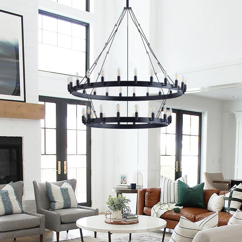 Marlyne 40 - Light Dimmable Wagon Wheel Chandelier
