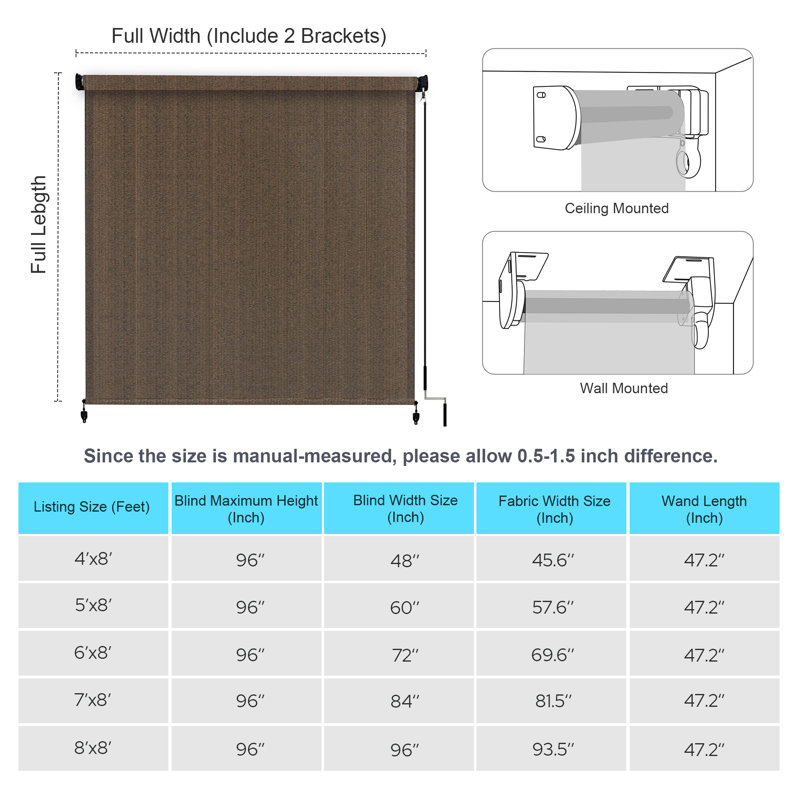 Semi Sheer Roller Shade, 48"W x 72"L, Mocha