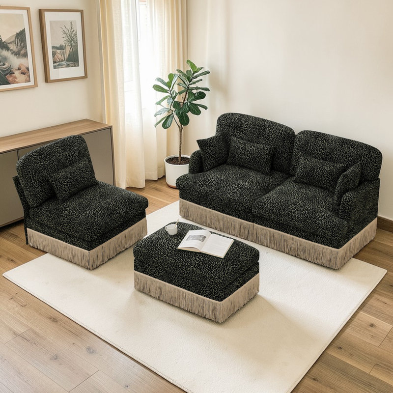 Canapé modulaire en chenille de 100 po à imprimé léopard Wilroy, canapé modulaire à la mode moderne, repose-pieds mobile, siège profond pour le salon