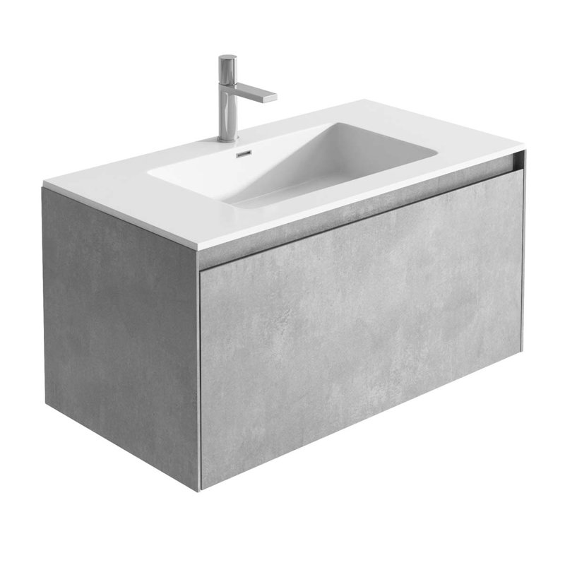 900mm Single Bathroom Vanity with Integrated Polyglomerate Basin, White, Concrete