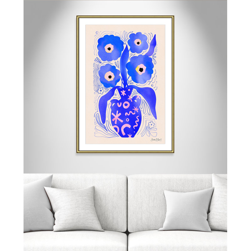 «Blue Flowers Matisse» par Bloom, L 30,75 po x H 42,75 po, Imprimé mat, Or classique